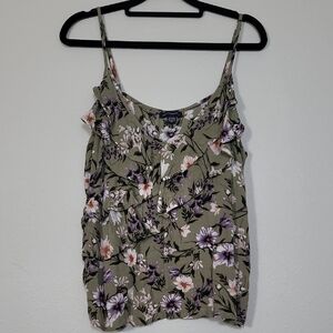 American Eagle Floral Ruffle Tank Top Size XL Adjustable Rayon Cottagecore